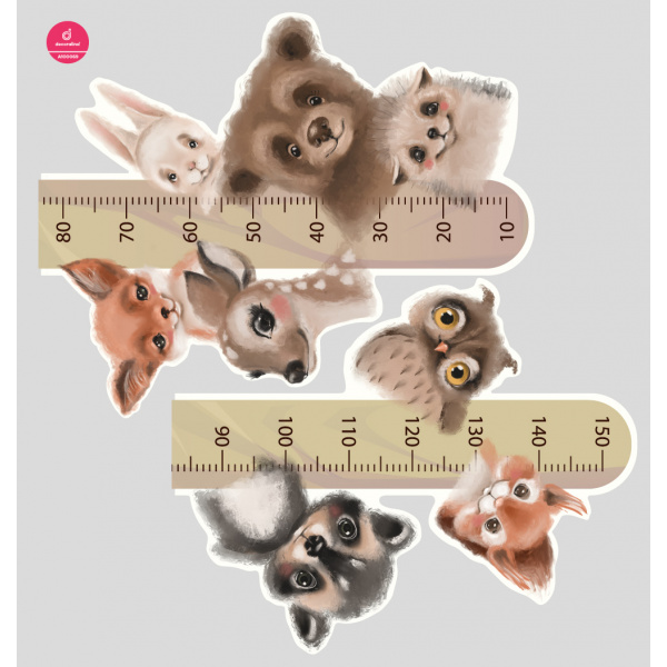 Decoralina - Zvířátka 2 -  samolepící dětský metr na zeď