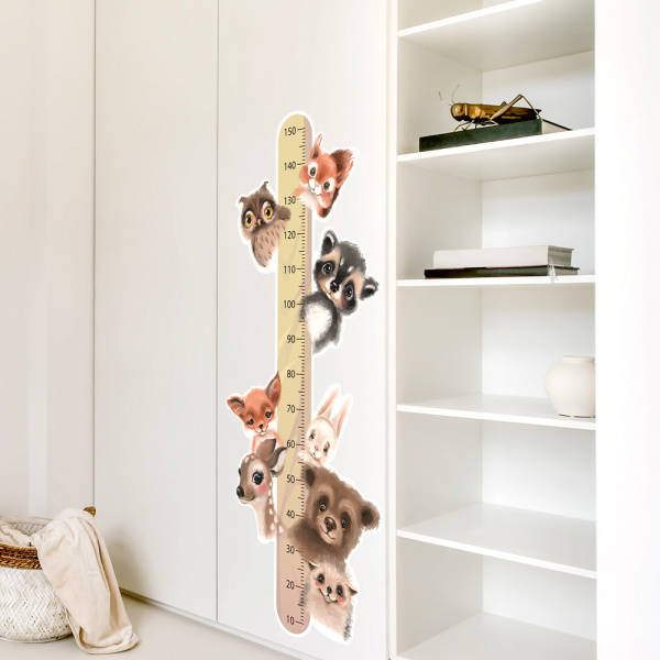 Decoralina - Zvířátka 2 -  samolepící dětský metr na zeď