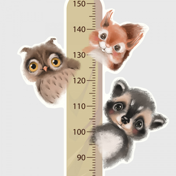 Decoralina - Zvířátka 2 -  samolepící dětský metr na zeď